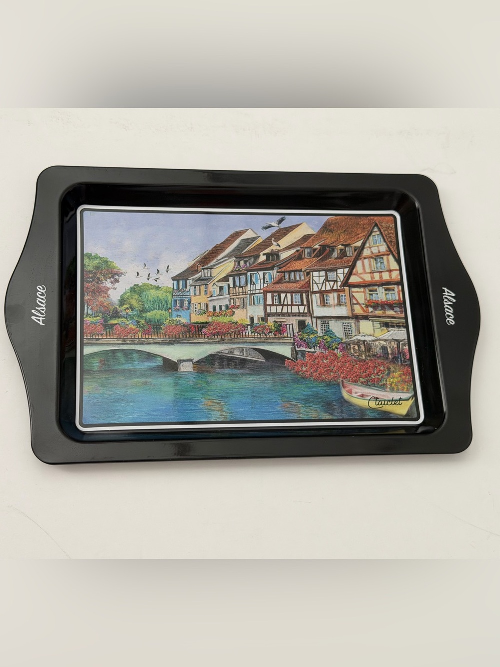 Black Decorative Serving Tray France with Scenic Print - Alsace 10”x6”